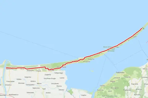 Trasa rowerowa Velo R10 wzdłuż wybrzeża, od Mikoszewa przez Stegnę, aż po Park Krajobrazowy Wysoczyzny Elbląskiej.