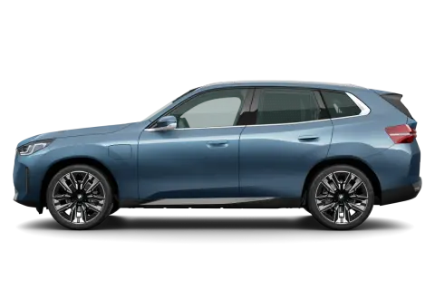 Niebieski BMW X3 z profilu, pokazujący jego elegancką sylwetkę i nowoczesne felgi. Idealny do poznania BMW X3 wymiary.