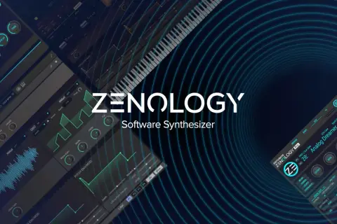 The Roland ZENOLOGY VST3 software synthesizer interface, featuring a virtual keyboard and detailed sound design controls.