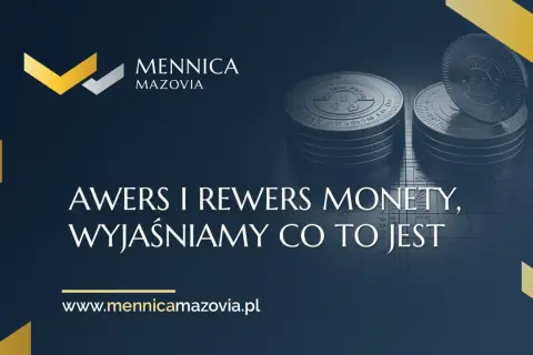 Awers i rewers monety – Mennica Mazovia wyjaśnia. Stos monet na ciemnym tle.