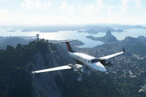 Samolot nad Rio de Janeiro, widok na Chrystusa Odkupiciela. Idealny do Microsoft Flight Simulator 2020 wymagania.