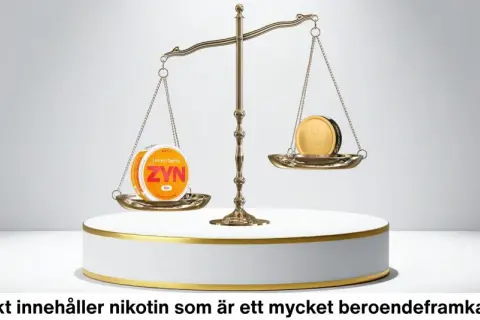 En guldvåg balanserar två dosor prillor: en med ZYN Lemon Spritz och en med General.