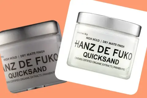 Dwa ujęcia słoiczka Hanz de Fuko Quicksand. Jedno z nich pokazuje, jak zrobić białe tło na zdjęciu, wycinając produkt.