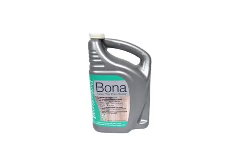 En stor grå flaska Bona Luxury Vinyl Floor Cleaner, perfekt för att rengöra ditt bona plastgolv utan ränder.
