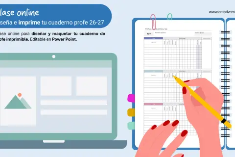Diseña tu cuaderno profe imprimible online. Plantilla editable en PowerPoint para organizar tus clases.
