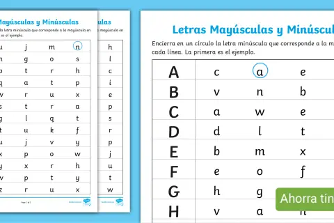 Hojas de fichas letras mayúsculas para imprimir con ejercicios de emparejar mayúsculas y minúsculas.