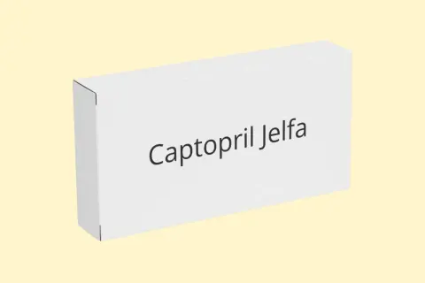 Białe opakowanie leku Captopril Jelfa. Stosowany na nadciśnienie i niewydolność serca.