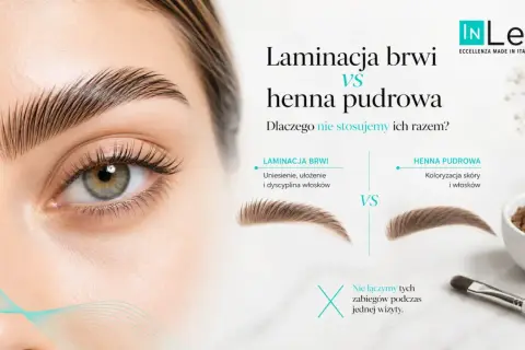Laminacja brwi vs henna pudrowa: porównanie zabiegów stylizacji brwi. Zdjęcie przedstawia efekt laminacji i henny pudrowej.