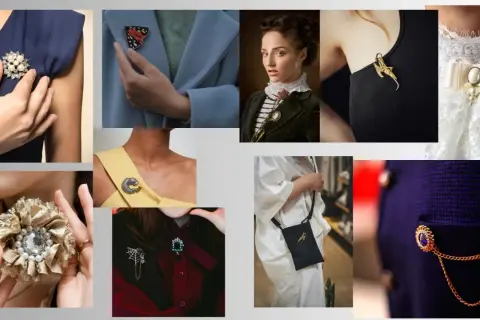 Inspiracje, jak nosić broszkę: od motyla na płaszczu po ozdobę na sukience i elegancką broszkę na klapie marynarki.