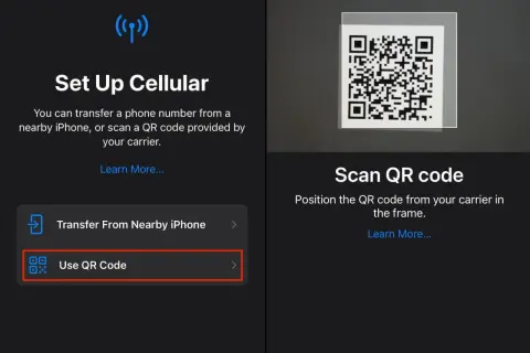 Configuration d'une carte eSIM : scannez le code QR de votre opérateur pour activer votre forfait mobile.