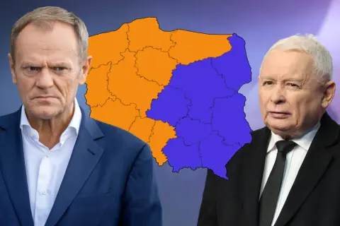 Donald Tusk i Jarosław Kaczyński na tle podzielonej Polski. Czy do której godziny głosowanie?