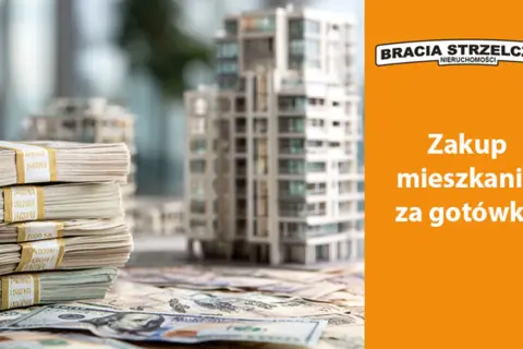 Kupno mieszkania za gotówkę wymaga uwagi na detale. Stosy pieniędzy i makieta budynku sugerują, na co zwrócić uwagę przy kupnie mieszkania.