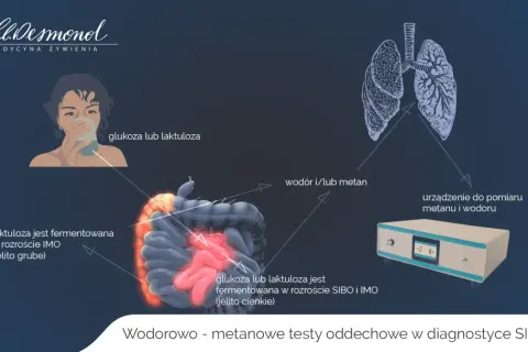 Test oddechowy wykrywa wodór i metan, pomagając zdiagnozować IMO i SIBO. Po spożyciu glukozy lub laktulozy, gazy te są mierzone.