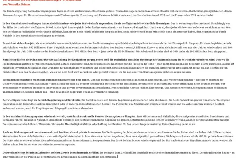Ein Text über nachhaltiges Wachstum, der die aktuelle Finanzpolitik und die Notwendigkeit von Reformen beleuchtet.