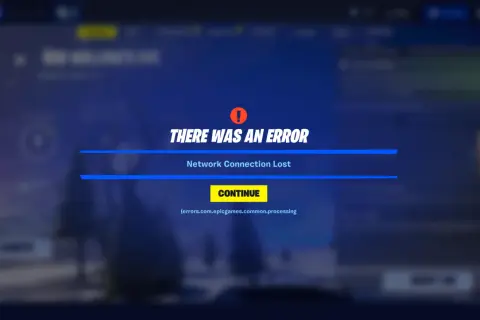 Błąd połączenia sieciowego w Fortnite. Aktualizacja gry przerwana. Kliknij "CONTINUE", aby spróbować ponownie.