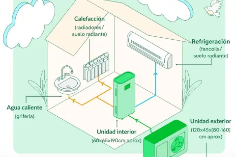 Sistema de aerotermia para calefacción, refrigeración y agua caliente. Ideal para ayudas en la Comunidad Valenciana.