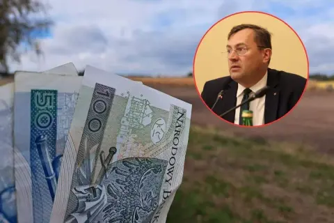 Pieniądze i mężczyzna w garniturze symbolizują wsparcie dla rozwój małych gospodarstw ARIMR.