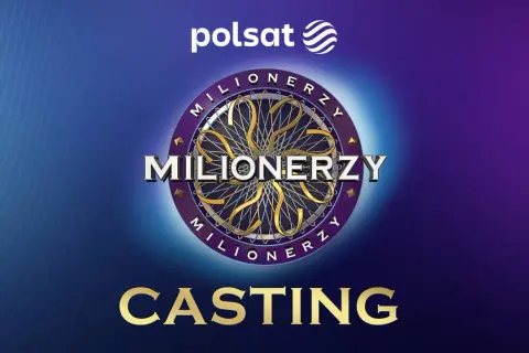 Logo "Milionerzy" Polsatu z napisem "CASTING" na tle gradientowym.