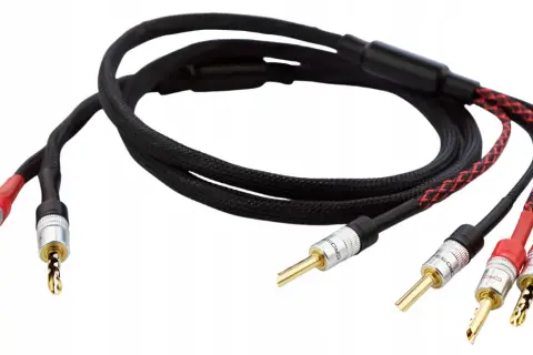 Kabel głośnikowy z pozłacanymi wtykami bananowymi i RCA. Idealny, jaki kabel do głośników, by cieszyć się czystym dźwiękiem.