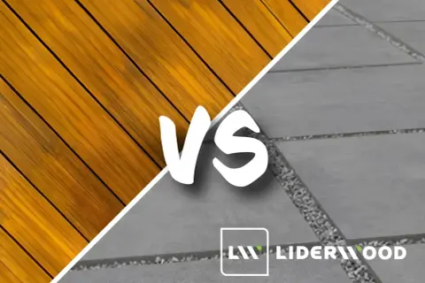 Drewno czy płytki? Wybierz idealne rozwiązanie co na taras. Logo LIDERWOOD.