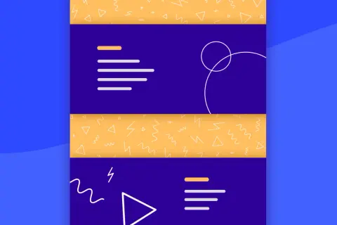 Bandes violettes et jaunes avec des formes géométriques, évoquant un effet de parallaxe CSS.