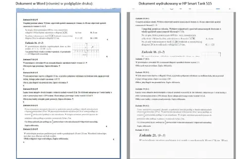 Dwa dokumenty z zadaniami matematycznymi, jeden w Word, drugi wydrukowany.