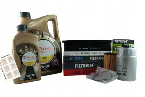 Zestaw filtrów i oleju Total Quartz 5W-30 do Hyundai i40 1.7 CRDi. Idealny do wykonania przeglądu.