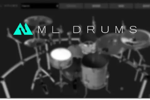 ML Drums logo and a blurred drum kit. Get your ml drums free!