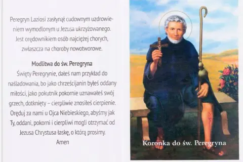 Święty Peregryn, patron chorych, z laską i krzyżem. Modlitwa do św. Peregryna.