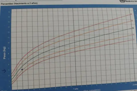 Gráfica de peso para la edad de niños. Muestra cómo saber cuanto mide un niño de 2 años y su peso ideal.