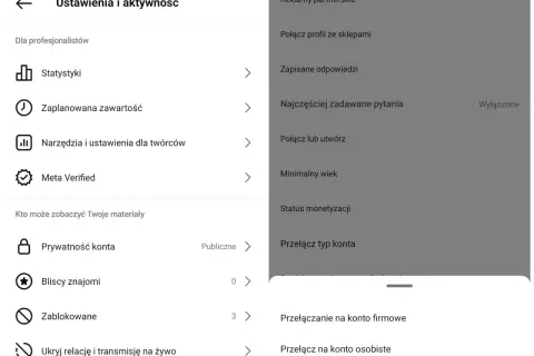 Ustawienia prywatności konta na Instagramie. Zobacz, jak zrobić konto prywatne na Instagramie, przechodząc do "Prywatność konta".