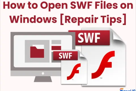 Learn how to open SWF files on Windows. This image shows SWF file icons and a computer screen, illustrating what is an SWF file and how to access it.
