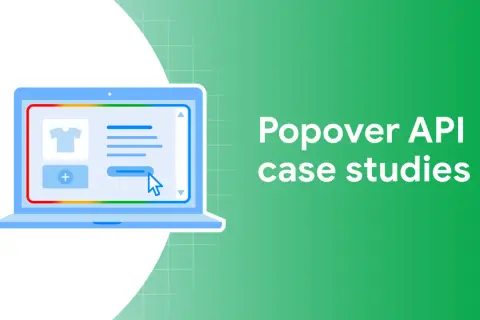 Illustration d'un ordinateur portable affichant une interface de commerce électronique. Le texte "Popover API case studies" est visible.