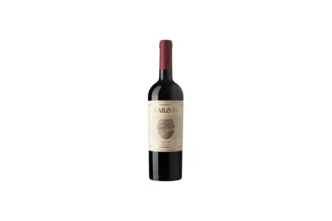 Eine Flasche Garzón Tannat Reserva Rotwein mit einem eleganten Etikett, das eine Landschaft zeigt.
