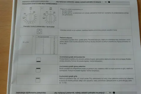 Fragment instrukcji obsługi piekarnika Ardo po polsku, opisujący funkcje i temperatury.