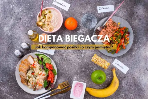 Zdrowe posiłki dla biegacza: owsianka, kurczak z ryżem, łosoś z warzywami, owoce i batonik. Dieta biegacza to klucz do sukcesu.