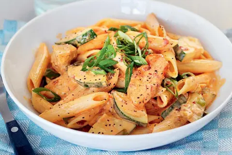 Krämig pastasås med kyckling och zucchini, ett perfekt pastasås recept för en snabb och god middag.