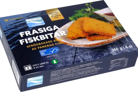 Frasiga, sprödbakade fiskbitar av panerad fisk från Feldt's. Perfekt för en snabb och god middag.