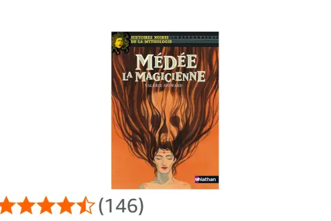 Couverture du livre "Médée, la magicienne" avec une illustration d'une femme aux longs cheveux sombres formant un crâne.
