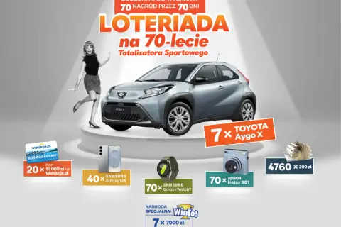 Loteria świąteczna lista zwycięzców: 7x Toyota Aygo X, 40x Samsung Galaxy S25, 70x Instax SQ1, 20x bon wakacyjny 10 000 zł.