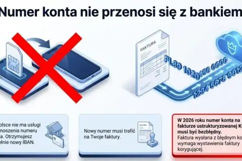 W Polsce nie przeniesiesz numeru konta. Otrzymasz nowy IBAN, który musi trafić na faktury. Od 2026 r. numer konta na fakturze KSeF musi być bezbłędny.