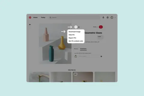 Widok ekranu z Pinteresta, pokazujący menu pobierania obrazu z wazami.