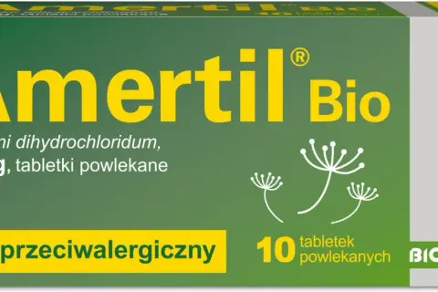 Amertil Bio, lek przeciwalergiczny z cetirizyną, 10 mg, 10 tabletek powlekanych. Pomaga zwalczać objawy alergii.