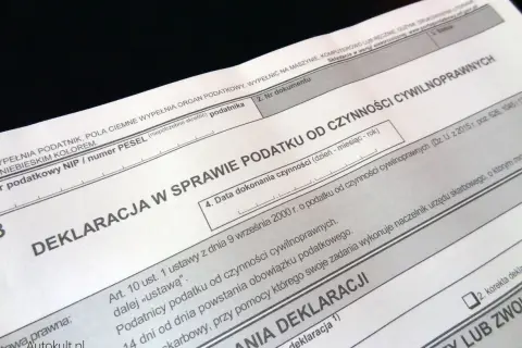 Fragment polskiego formularza podatkowego PCC-3 dotyczący podatku od czynności cywilnoprawnych.