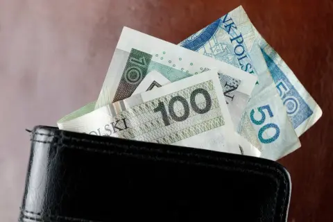 Portfel z polskimi banknotami: 100 zł, 50 zł i 10 zł. Idealny przykład, jak wygląda umowa zlecenie stawka godzinowa.