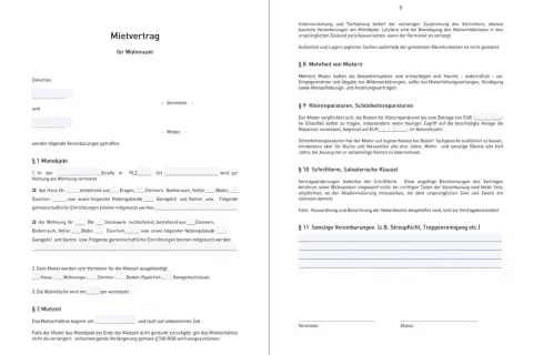 Muster Mietvertrag Haus kostenlos: Ein Dokument zur Anmietung eines Wohnraums, das die Vereinbarungen zwischen Vermieter und Mieter festhält.