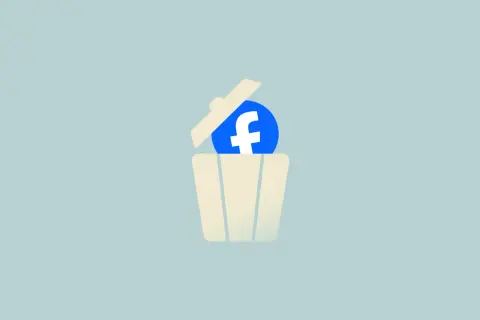 Symbol Facebooka w koszu na śmieci, symbolizujący dezaktywację konta na FB.