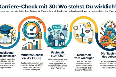 Karriere-Check mit 30: Ausbildung, Gehalt (ca. 42.000€), Fachkraft statt Chef, Sicherheit & "Rushhour des Lebens". Ein Berufswechsel mit 30 ist möglich!