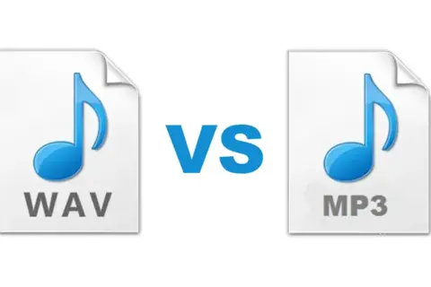 WAV vs MP3: A visual comparison of audio file formats, highlighting the difference between lossless WAV and compressed MP3.