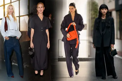 Sei donne sfoggiano look eleganti, perfetti per un outfit evento aziendale donna. Dai completi sartoriali ai vestiti chic, ispirazione per ogni occasione.